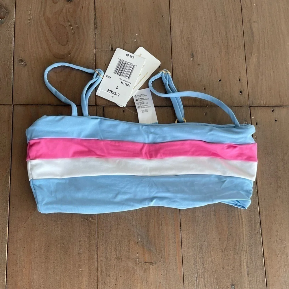 L*SPACE Rebel Stripe bikini Top-AWB Blue Pink NWT - Picture 3 of 6